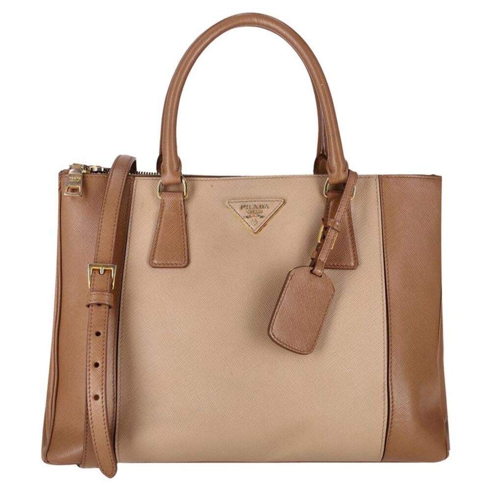 Prada Bicolour Saffiano Leather Double Zip Medium Lux Galleria Tote Bag
